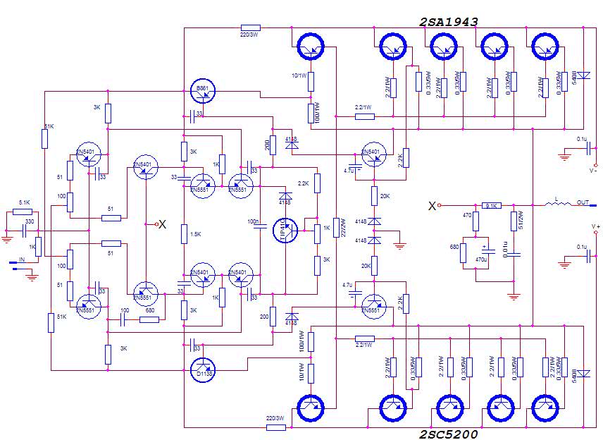 2sc5200 2sa1943 усилитель схема