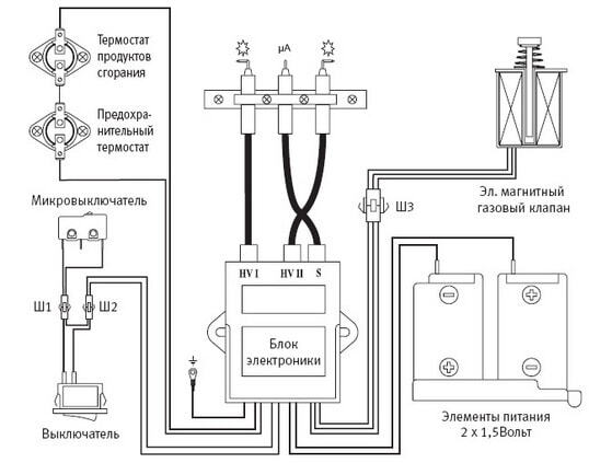 Газовая колонка электрическая схема