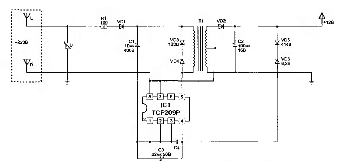 Top224 схема блока питания